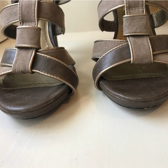 LOFT Leather & Suede Strappy Heels in Brown/Taupe - Picture 6 of 7